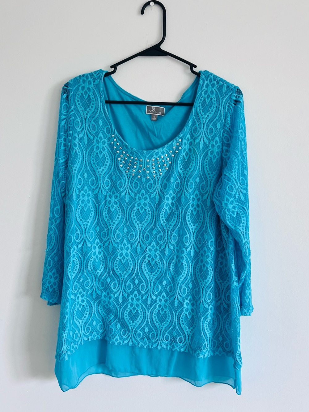 JM Collection Turquoise Lace Scoop Neck Tunic